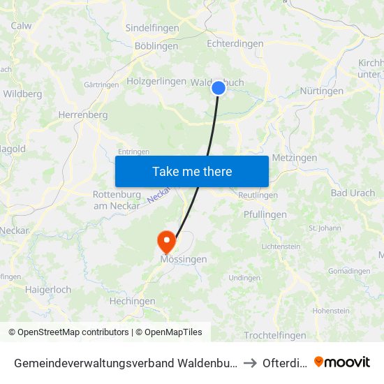 Gemeindeverwaltungsverband Waldenbuch/Steinenbronn to Ofterdingen map