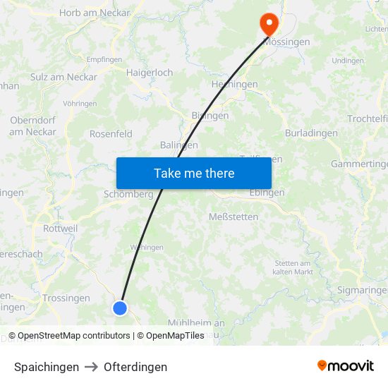 Spaichingen to Ofterdingen map