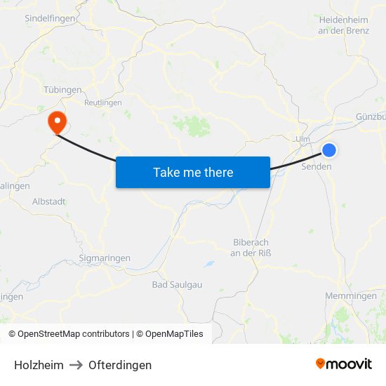 Holzheim to Ofterdingen map