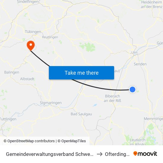 Gemeindeverwaltungsverband Schwendi to Ofterdingen map