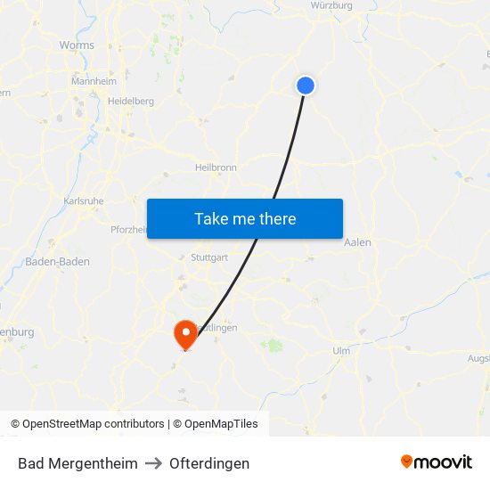 Bad Mergentheim to Ofterdingen map