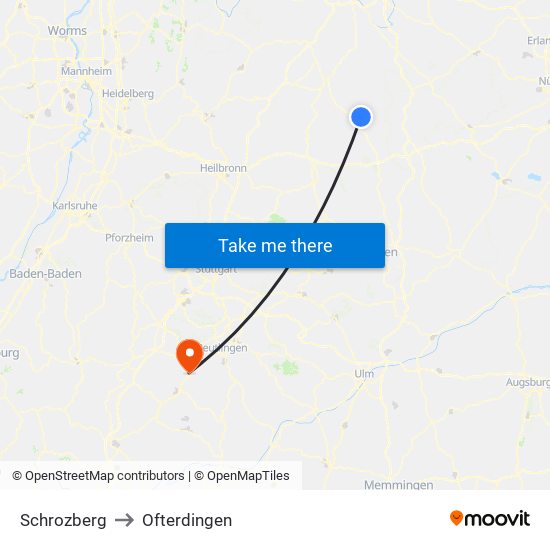 Schrozberg to Ofterdingen map