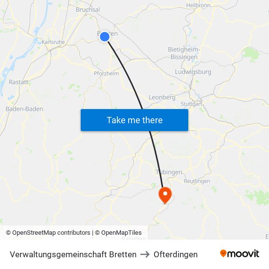 Verwaltungsgemeinschaft Bretten to Ofterdingen map