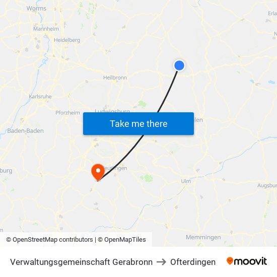 Verwaltungsgemeinschaft Gerabronn to Ofterdingen map