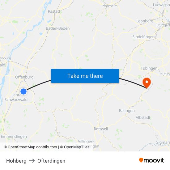 Hohberg to Ofterdingen map