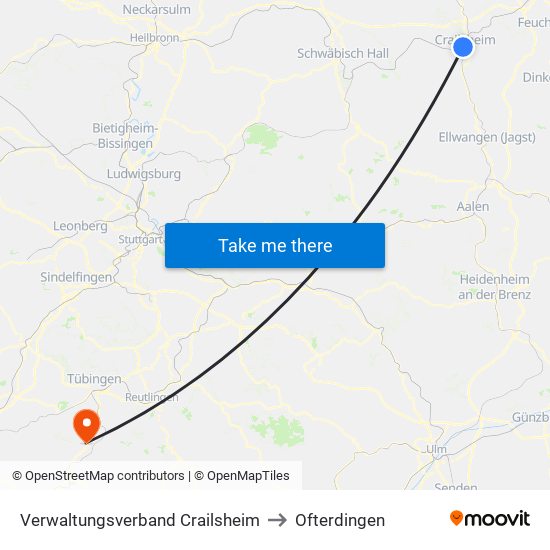 Verwaltungsverband Crailsheim to Ofterdingen map