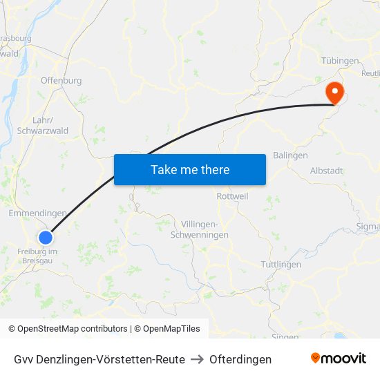 Gvv Denzlingen-Vörstetten-Reute to Ofterdingen map