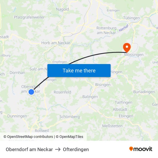 Oberndorf am Neckar to Ofterdingen map