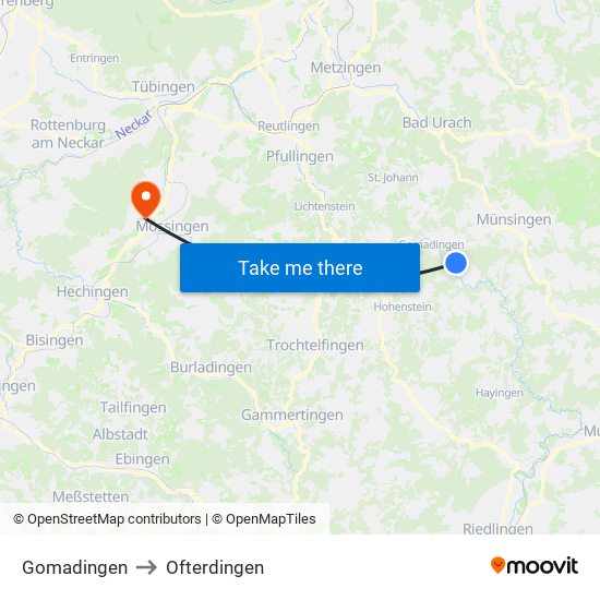 Gomadingen to Ofterdingen map