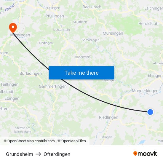 Grundsheim to Ofterdingen map