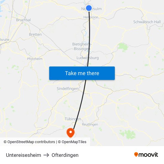 Untereisesheim to Ofterdingen map