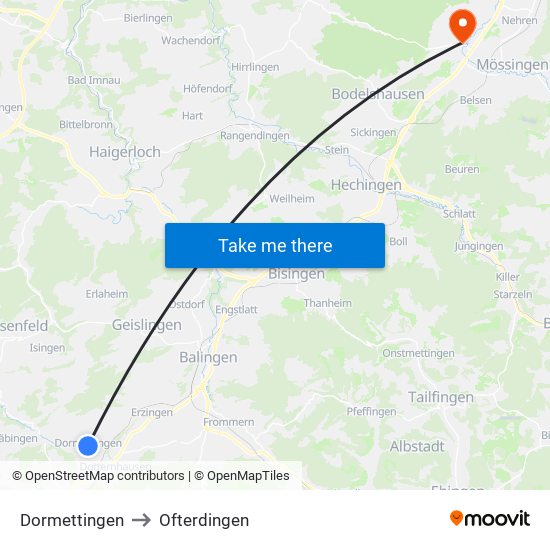 Dormettingen to Ofterdingen map
