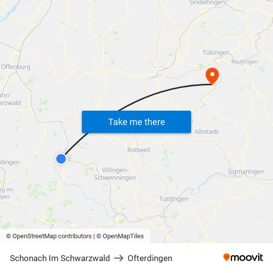 Schonach Im Schwarzwald to Ofterdingen map