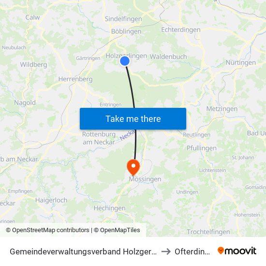 Gemeindeverwaltungsverband Holzgerlingen to Ofterdingen map