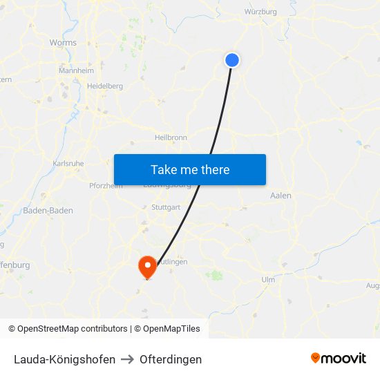 Lauda-Königshofen to Ofterdingen map