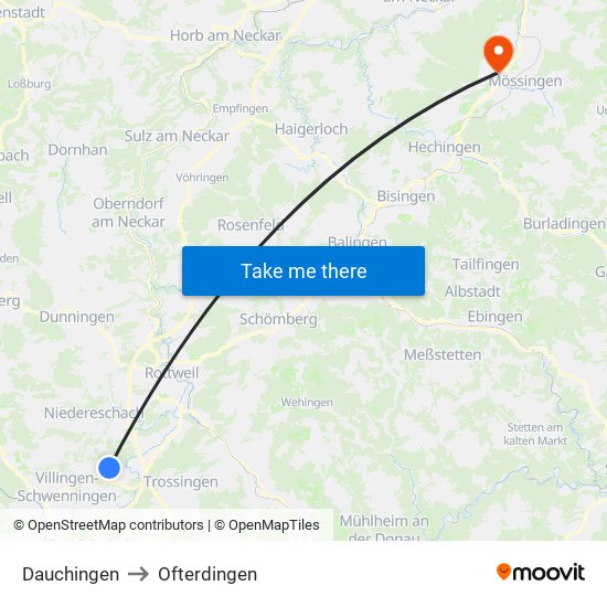 Dauchingen to Ofterdingen map