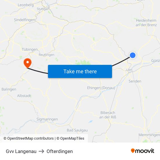 Gvv Langenau to Ofterdingen map