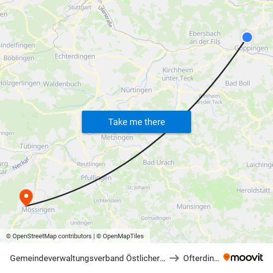 Gemeindeverwaltungsverband Östlicher Schurwald to Ofterdingen map