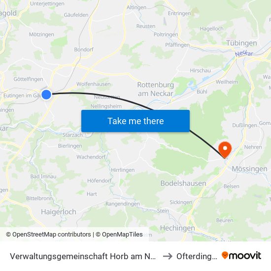 Verwaltungsgemeinschaft Horb am Neckar to Ofterdingen map