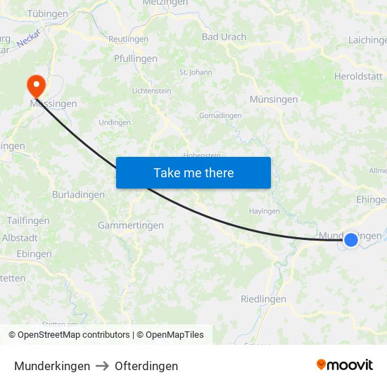 Munderkingen to Ofterdingen map