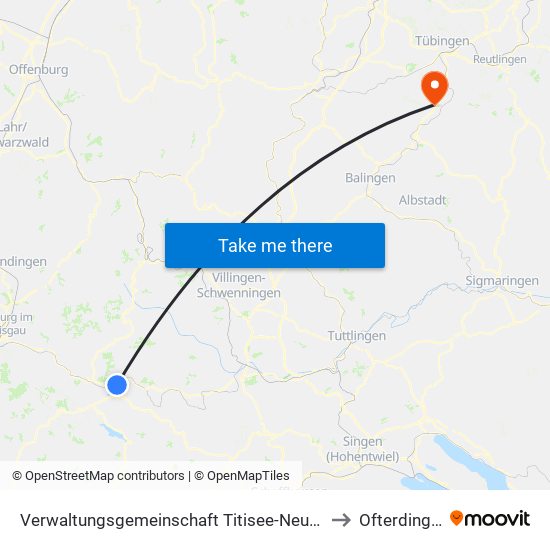 Verwaltungsgemeinschaft Titisee-Neustadt to Ofterdingen map
