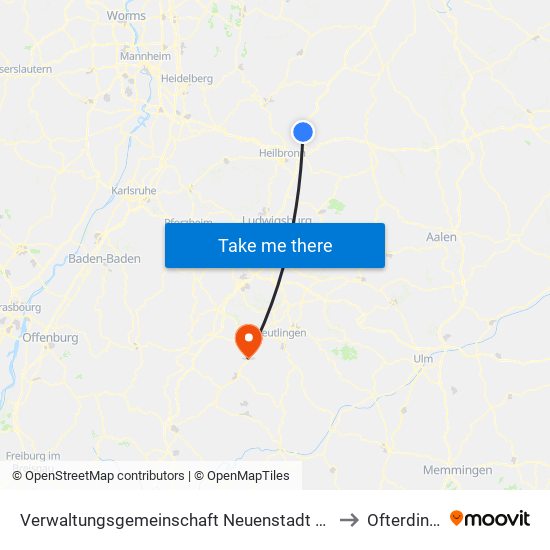 Verwaltungsgemeinschaft Neuenstadt am Kocher to Ofterdingen map