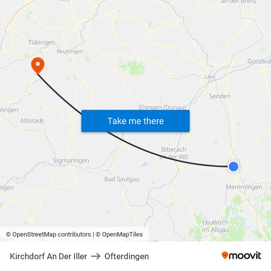 Kirchdorf An Der Iller to Ofterdingen map