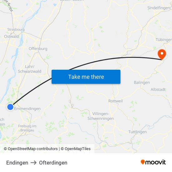 Endingen to Ofterdingen map