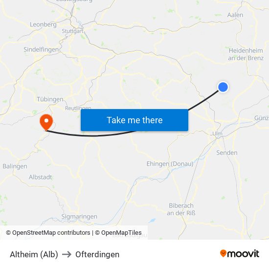 Altheim (Alb) to Ofterdingen map