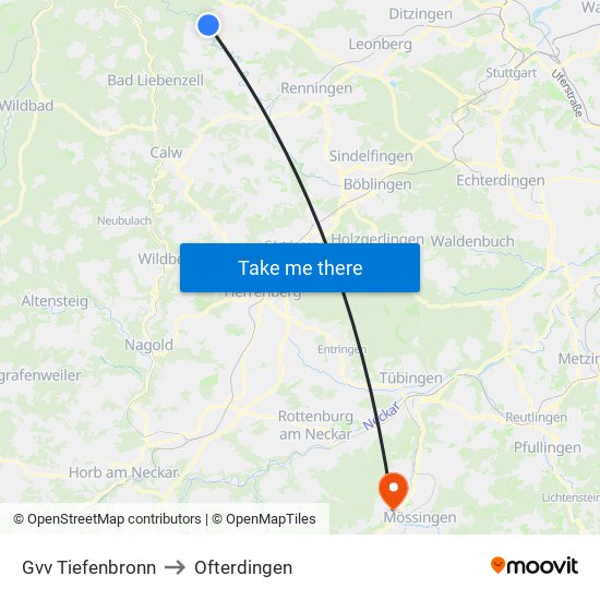 Gvv Tiefenbronn to Ofterdingen map