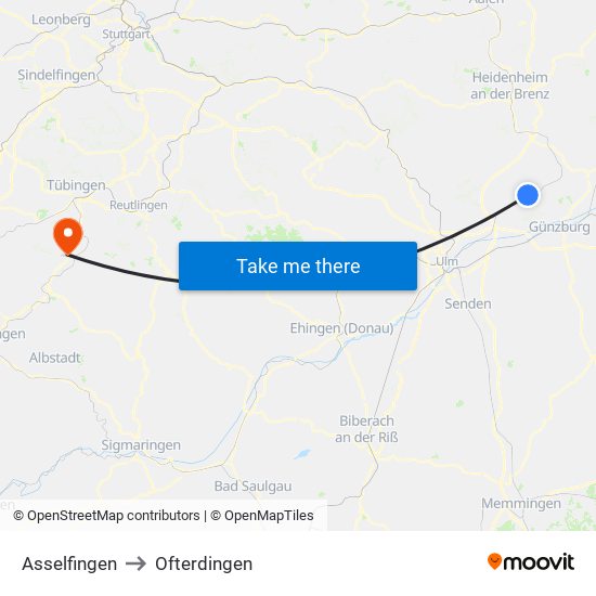 Asselfingen to Ofterdingen map
