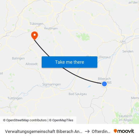Verwaltungsgemeinschaft Biberach An Der Riß to Ofterdingen map