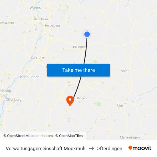 Verwaltungsgemeinschaft Möckmühl to Ofterdingen map