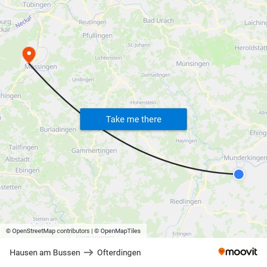 Hausen am Bussen to Ofterdingen map