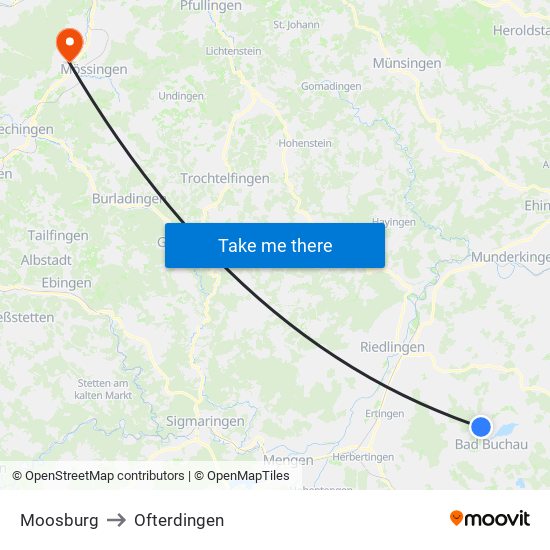 Moosburg to Ofterdingen map