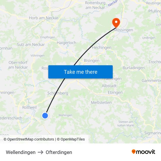 Wellendingen to Ofterdingen map