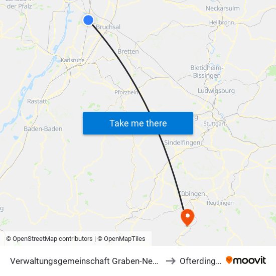 Verwaltungsgemeinschaft Graben-Neudorf to Ofterdingen map