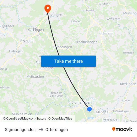 Sigmaringendorf to Ofterdingen map