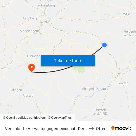 Vereinbarte Verwaltungsgemeinschaft Der Stadt Geislingen An Der Steige to Ofterdingen map