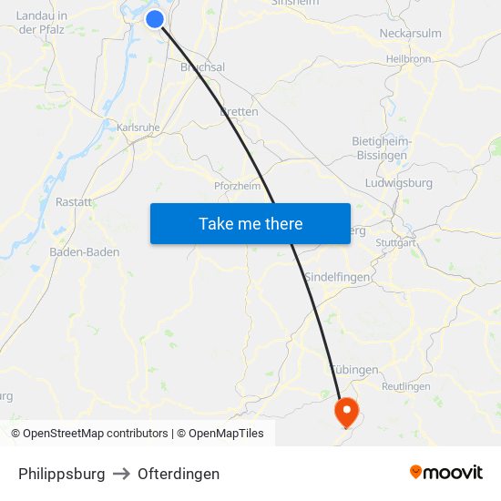 Philippsburg to Ofterdingen map