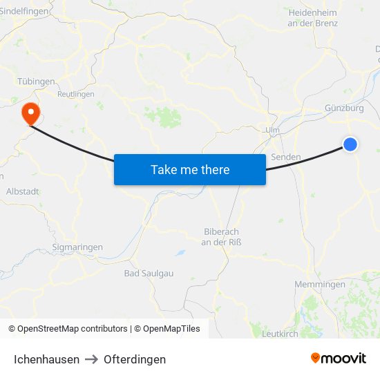 Ichenhausen to Ofterdingen map
