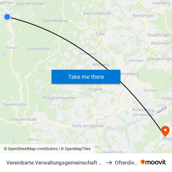 Vereinbarte Verwaltungsgemeinschaft Gernsbach to Ofterdingen map