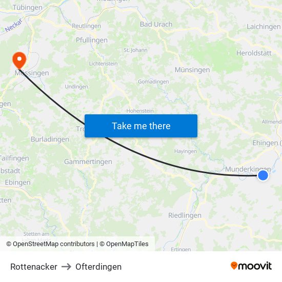 Rottenacker to Ofterdingen map