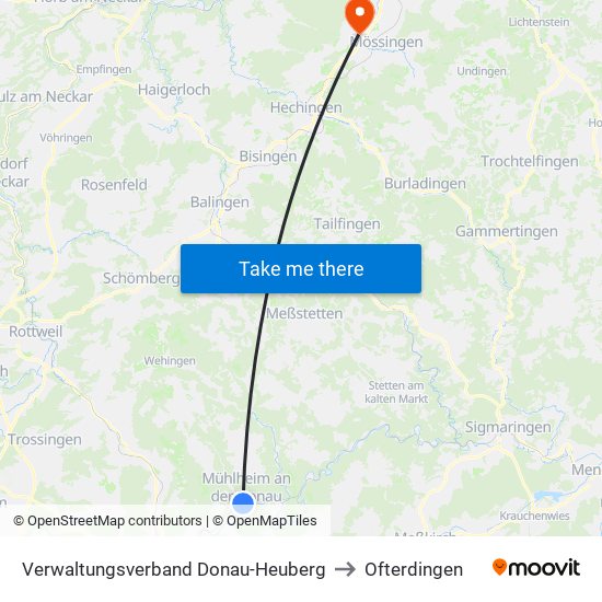 Verwaltungsverband Donau-Heuberg to Ofterdingen map