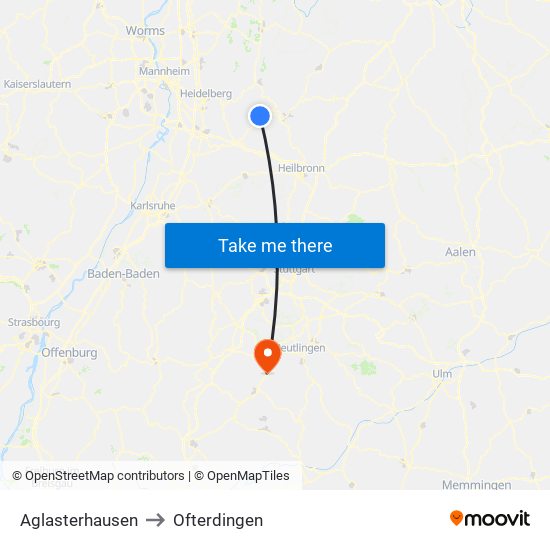 Aglasterhausen to Ofterdingen map