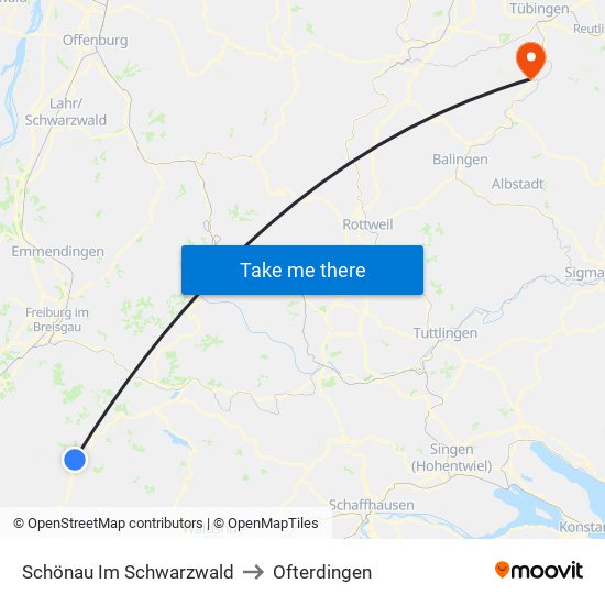 Schönau Im Schwarzwald to Ofterdingen map