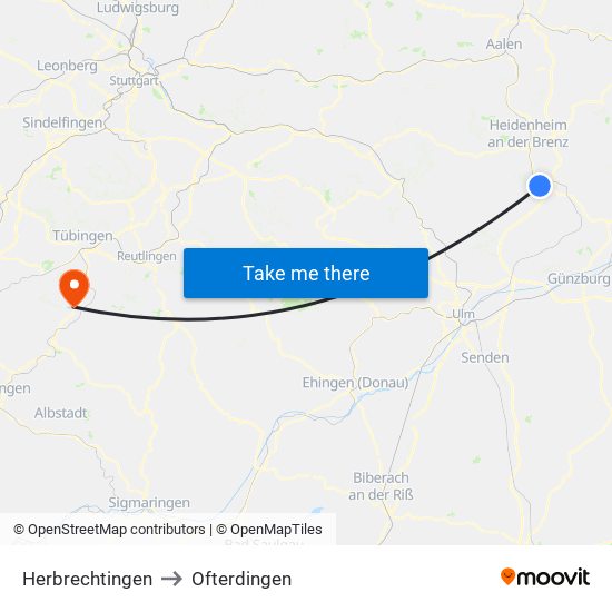 Herbrechtingen to Ofterdingen map