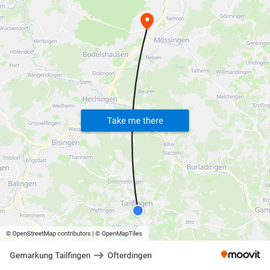 Gemarkung Tailfingen to Ofterdingen map