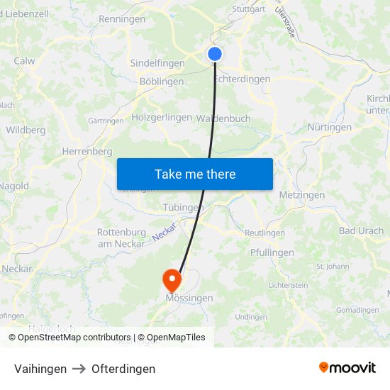 Vaihingen to Ofterdingen map