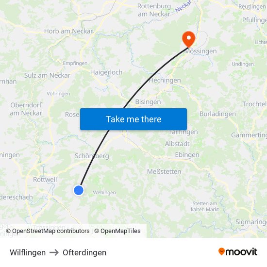 Wilflingen to Ofterdingen map